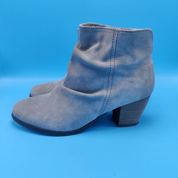 Diba slouch Ankle Bootie Chunky Stacked Heels Gray Leather Sz 7 #188 - Picture 13 of 13